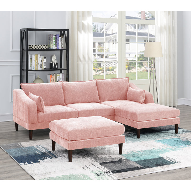 Angellina 5 Piece Upholstered Sectional Wade Logan Fabric Pink Polyester Blend